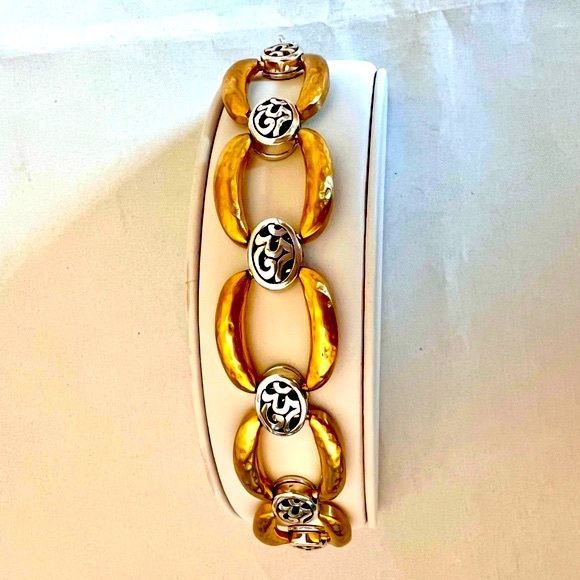 Brighton Sensation Chunky Two Tone Link Bracelet Hammered Gold & Silver Plated - Picture 3 of 9